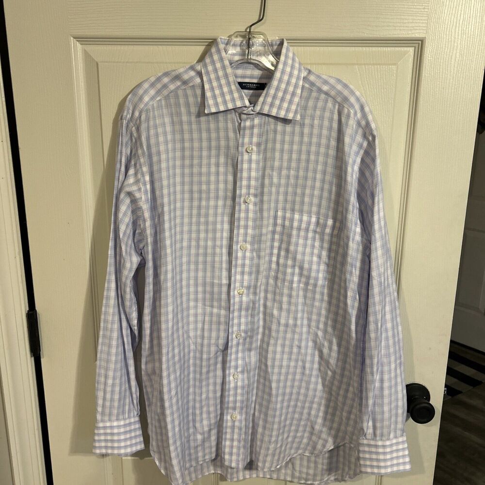 Burberry London Shirt Mens 15.5 33 Pink Blue Long Sleeve Button Up USA Made